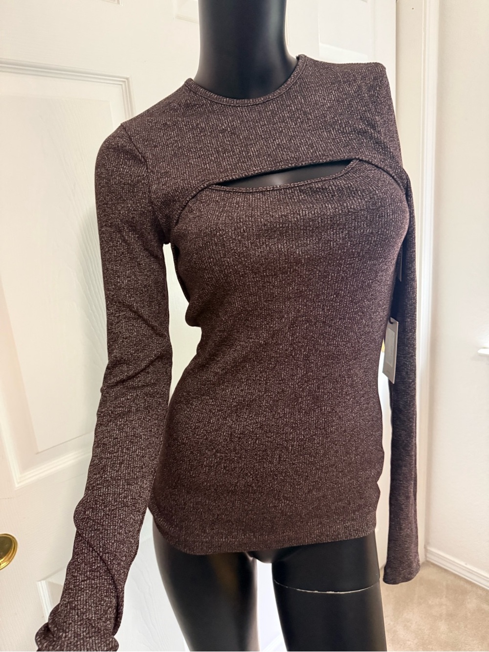 Agolde Brown Ribbed Long-Sleeve Cutout Top